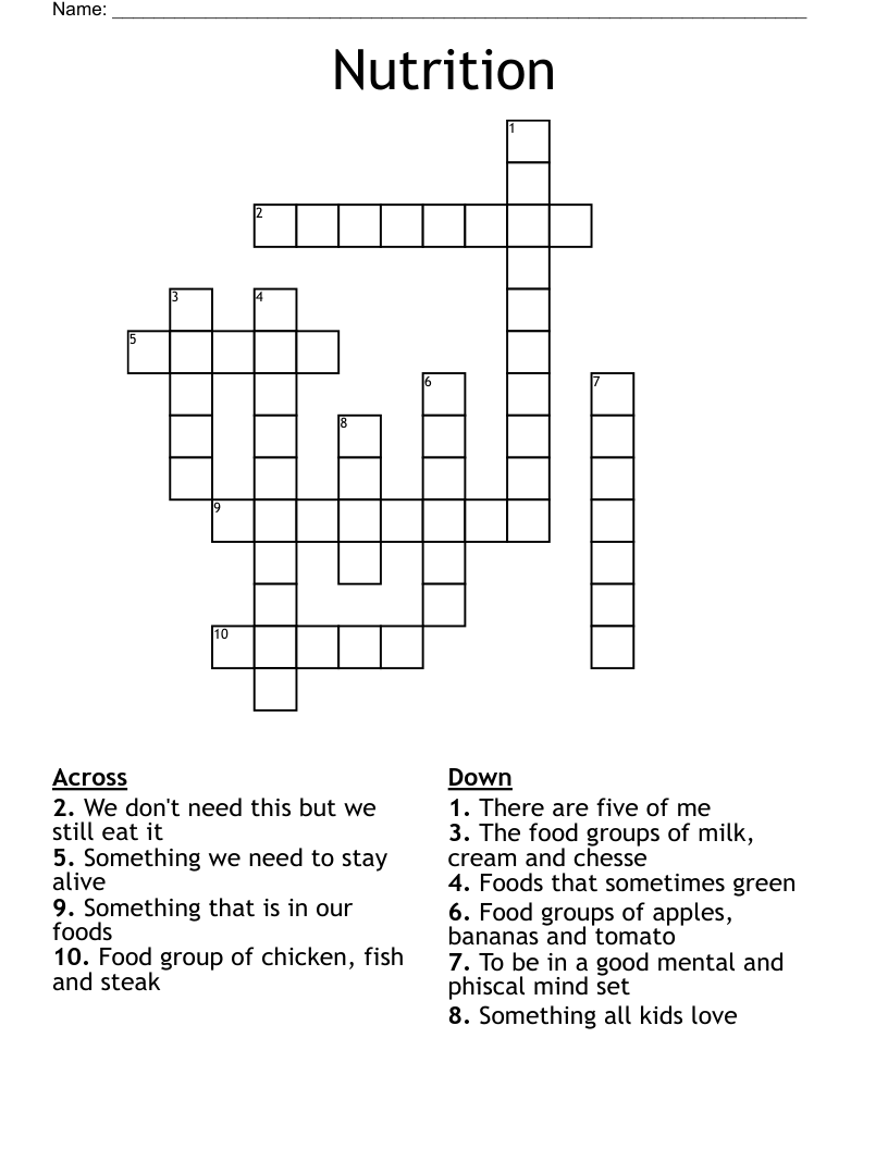 Nutrition Crossword