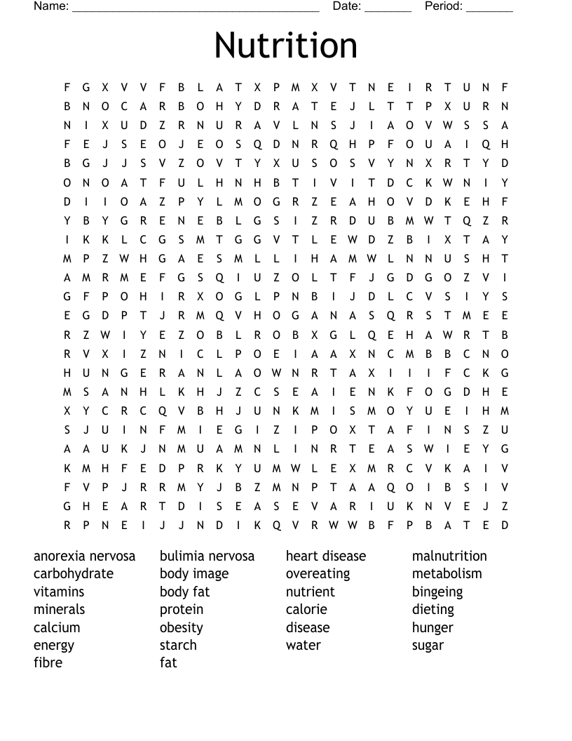 Nutrition Word Search