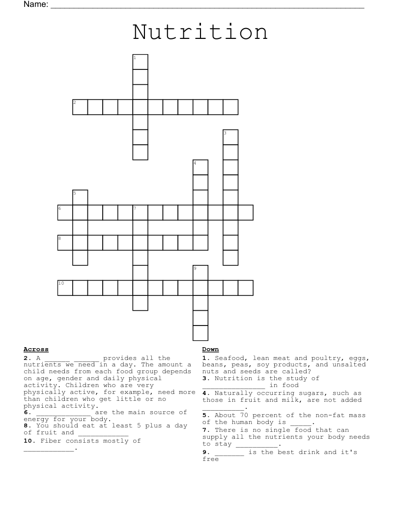 Nutrition Crossword