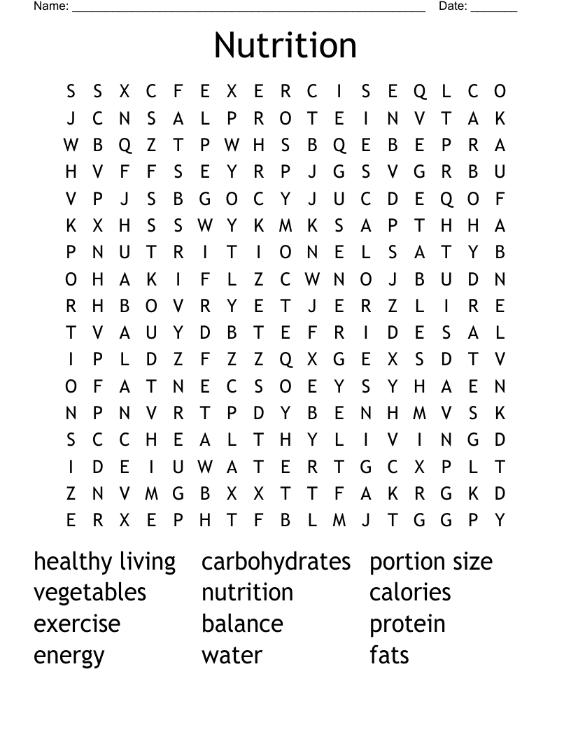 Nutrition Word Search