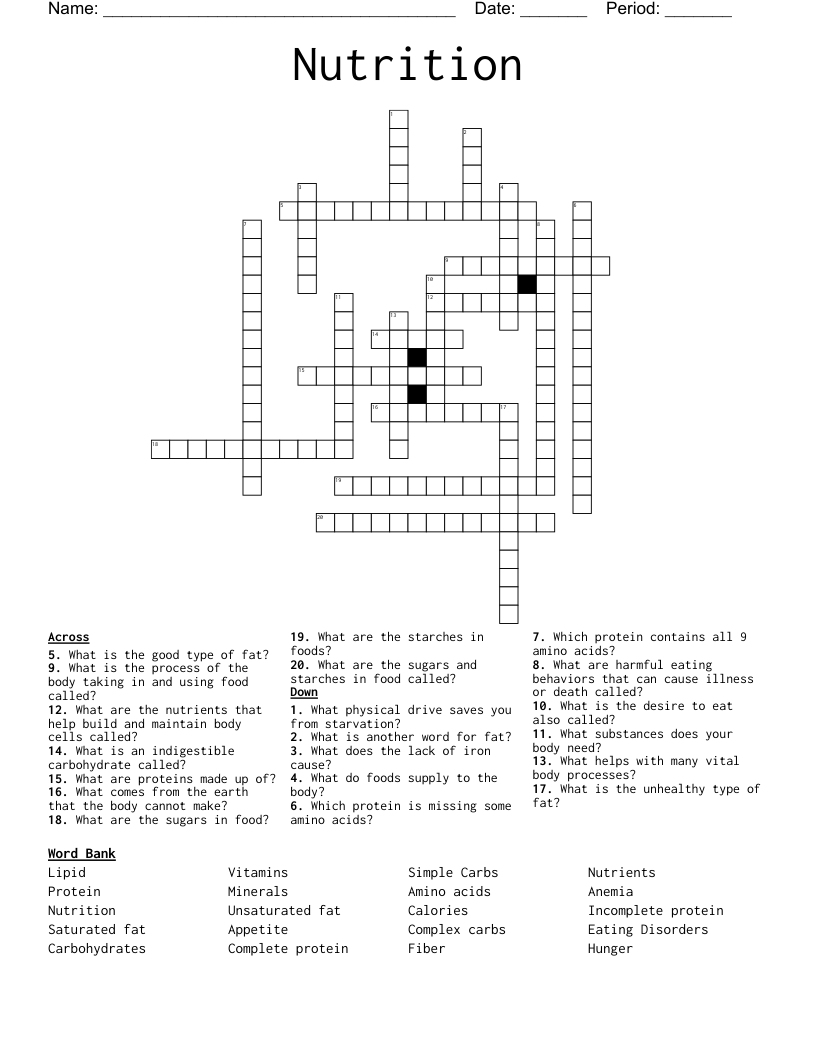 Nutrition Crossword