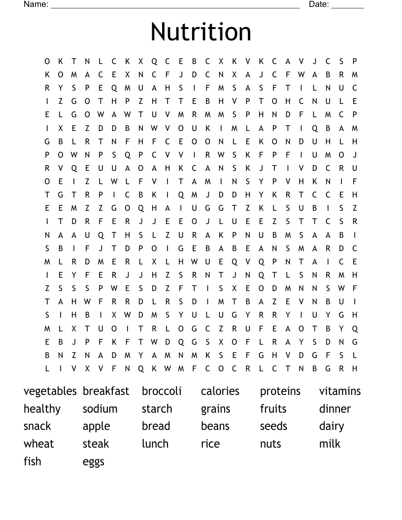 Nutrition Word Search