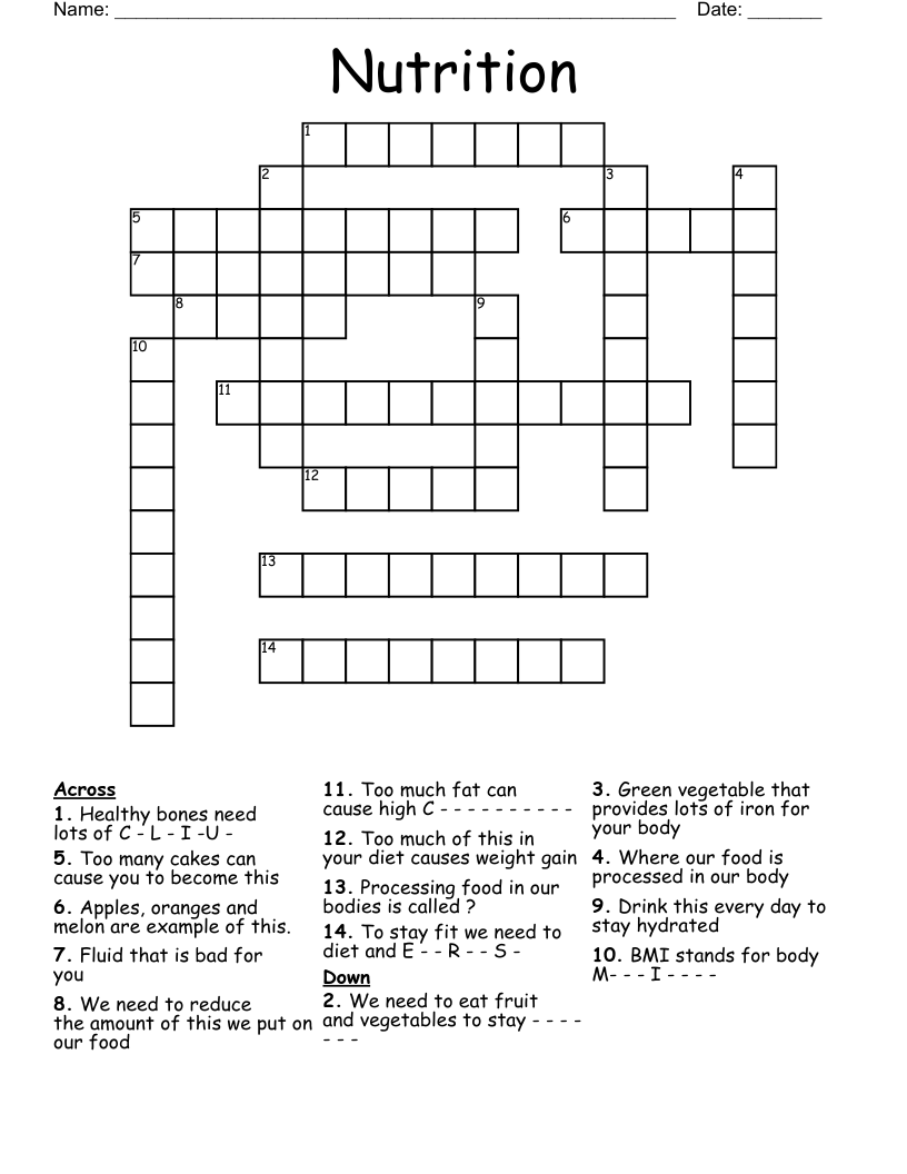 Nutrition Crossword