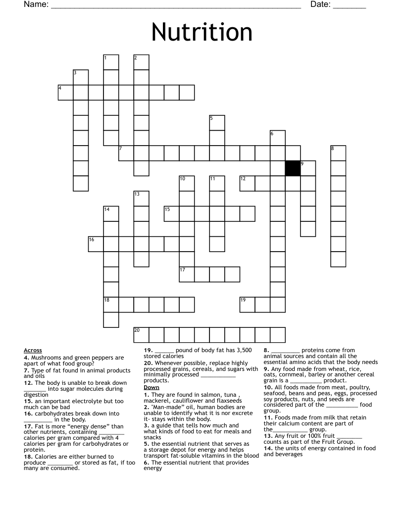 Nutrition Crossword