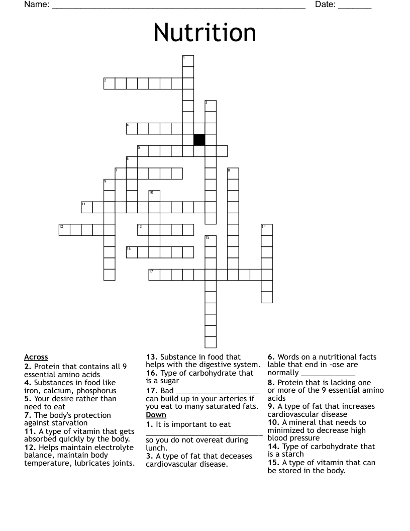 Nutrition Crossword