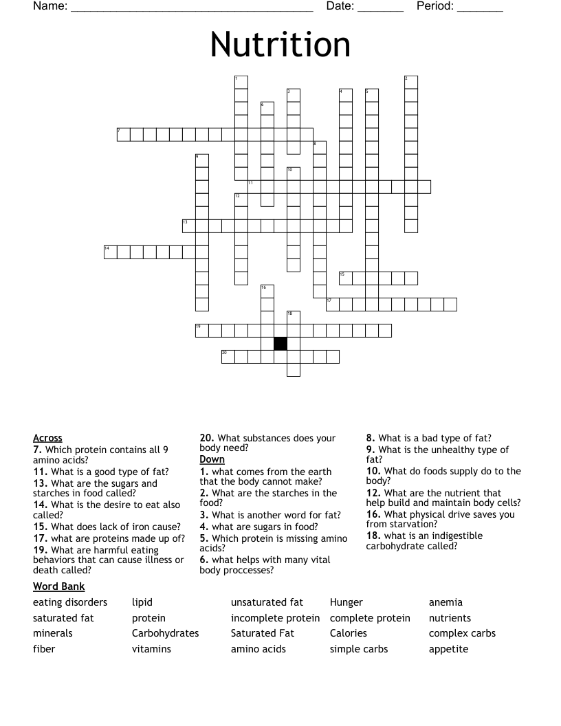 Nutrition Crossword