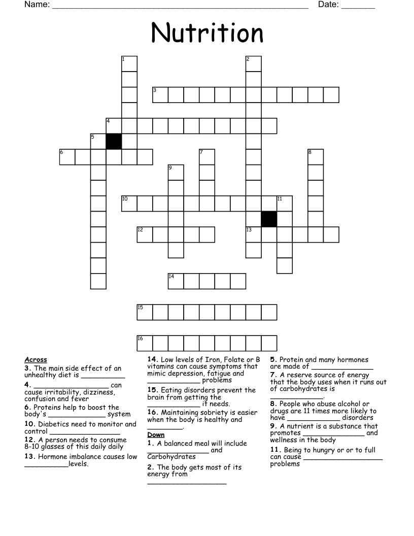 Nutrition Crossword