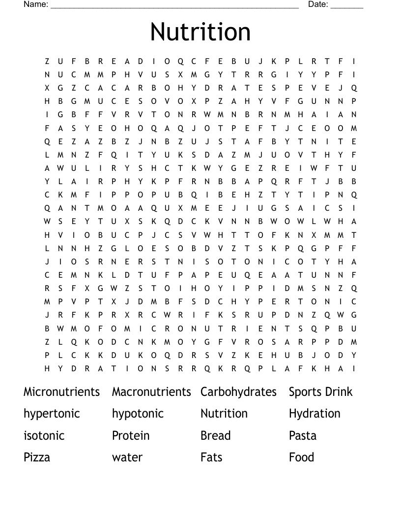Nutrition Word Search