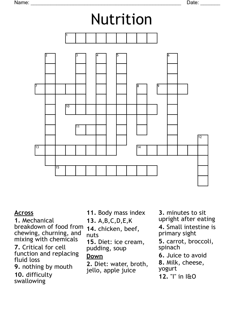 Nutrition Crossword