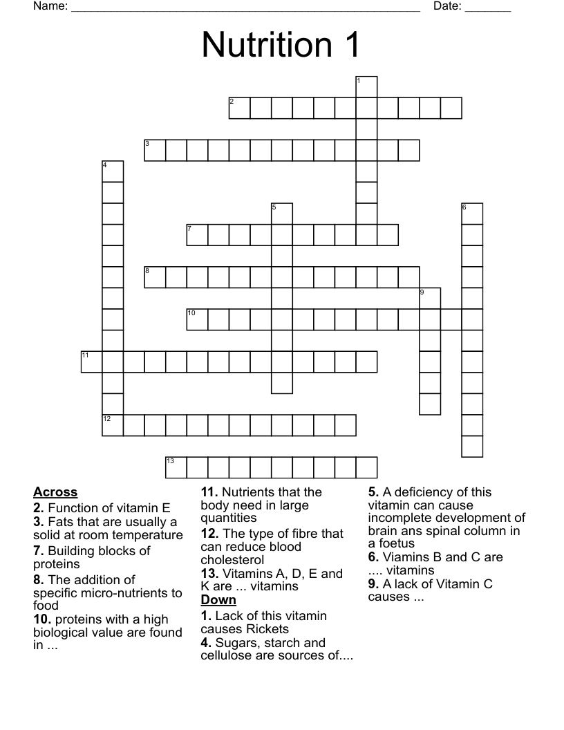 Nutrition 1 Crossword