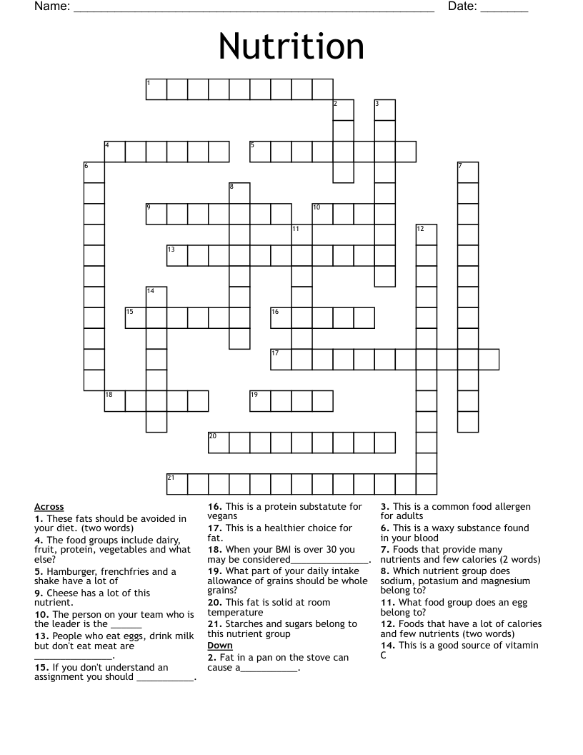 Nutrition Crossword
