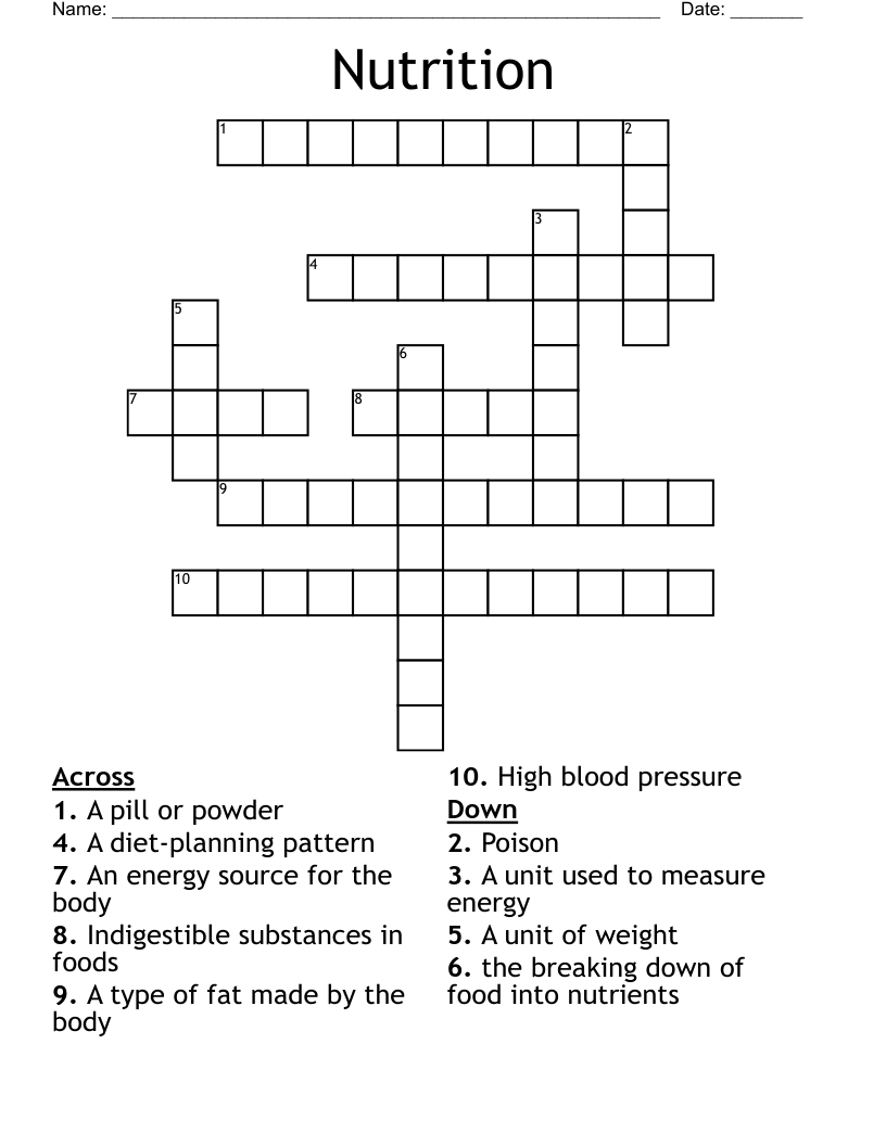 Nutrition Crossword