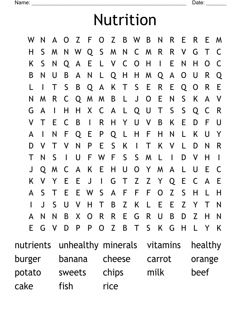 Nutrition Word Search