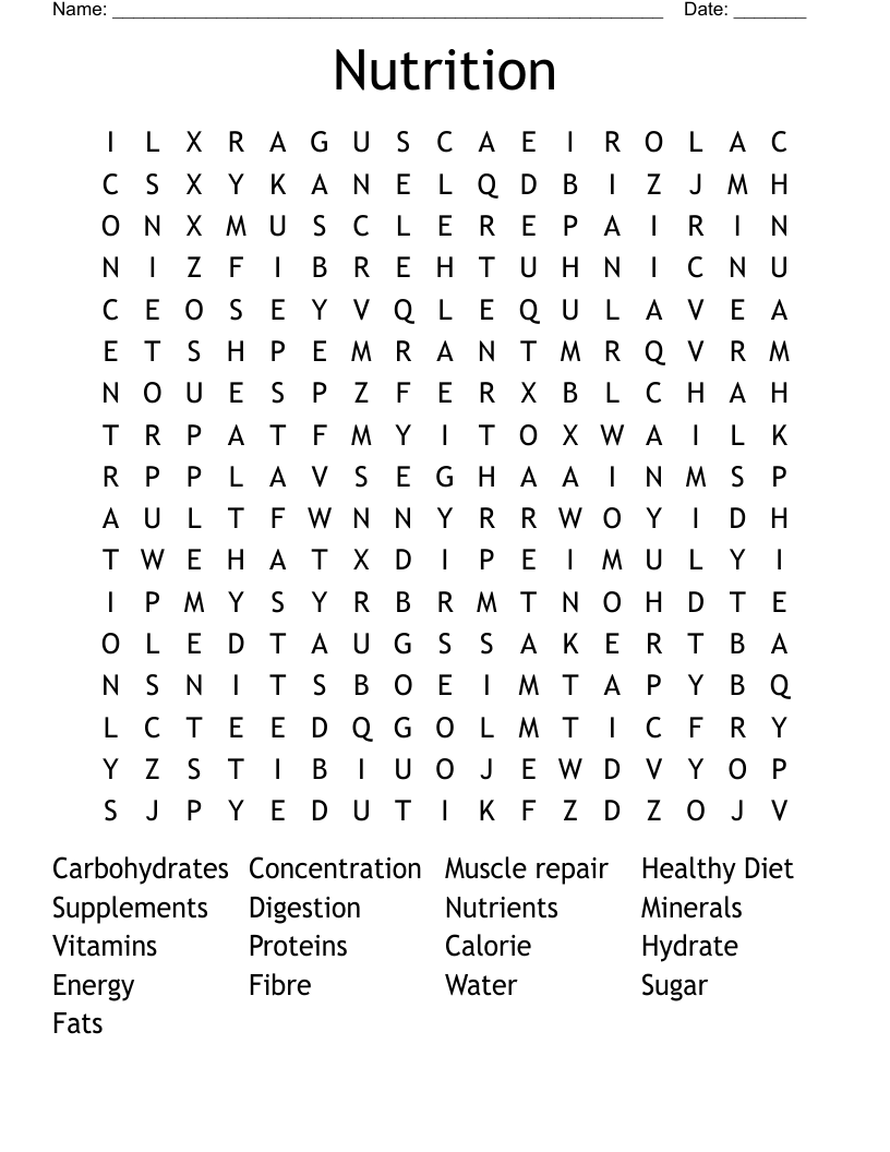 Nutrition Word Search