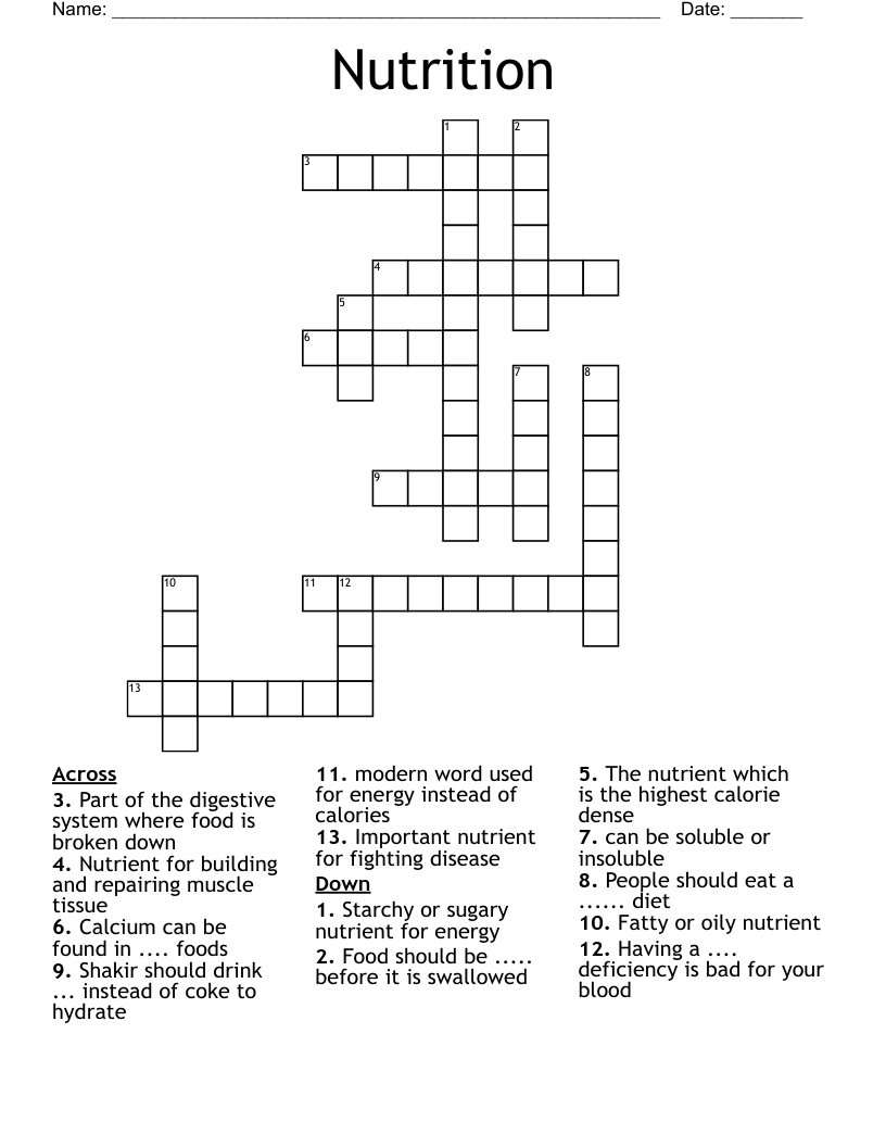 Nutrition Crossword