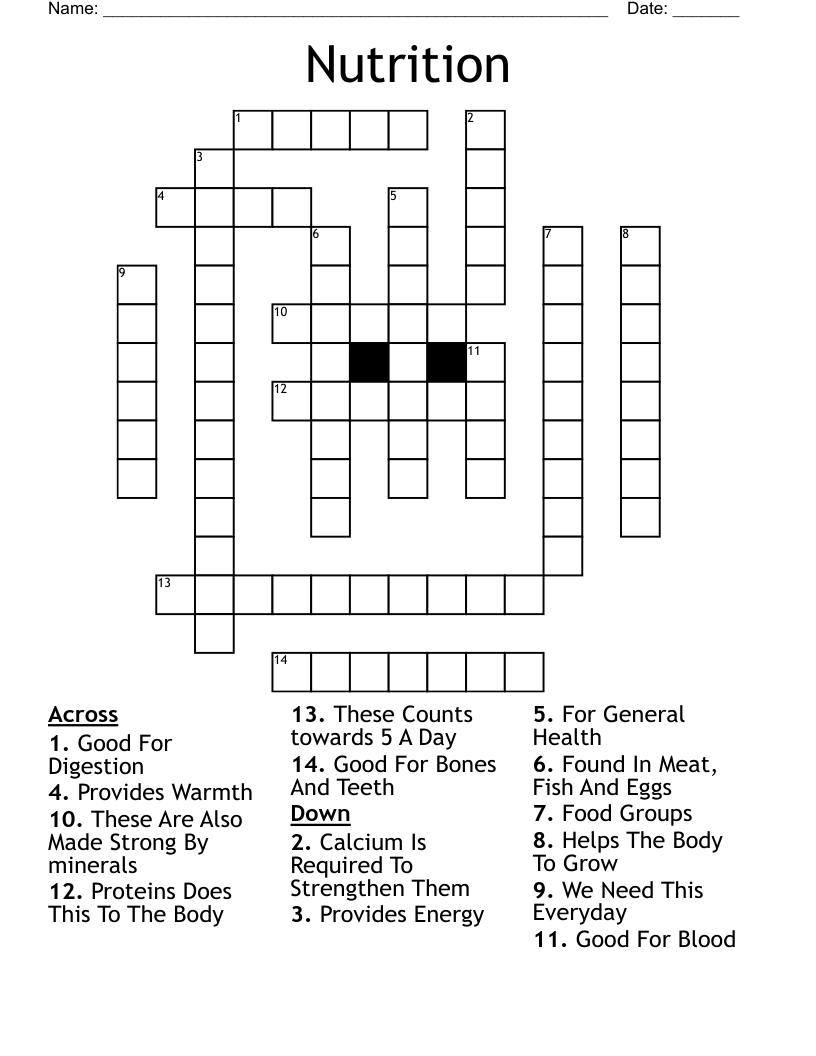 Nutrition Crossword