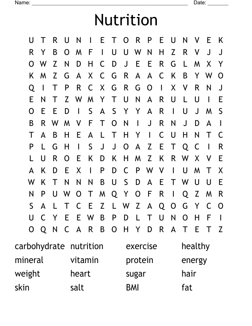 Nutrition Word Search