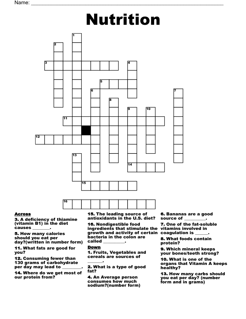 Nutrition Crossword