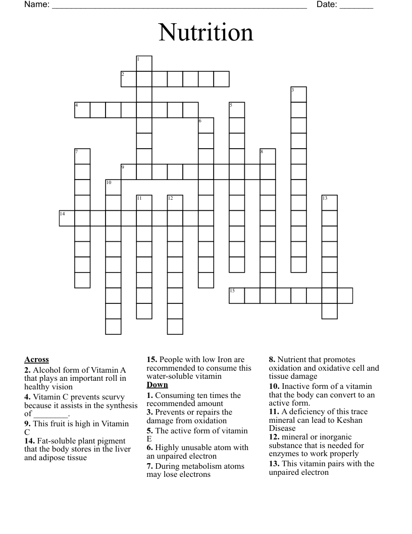 Nutrition Crossword