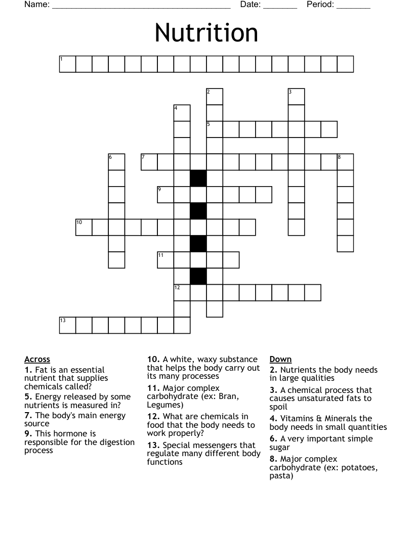 Nutrition Crossword