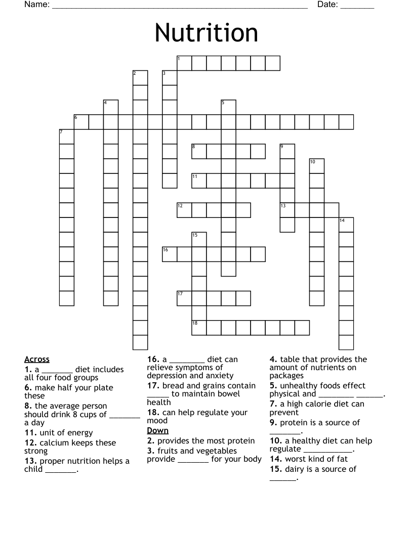 Nutrition Crossword