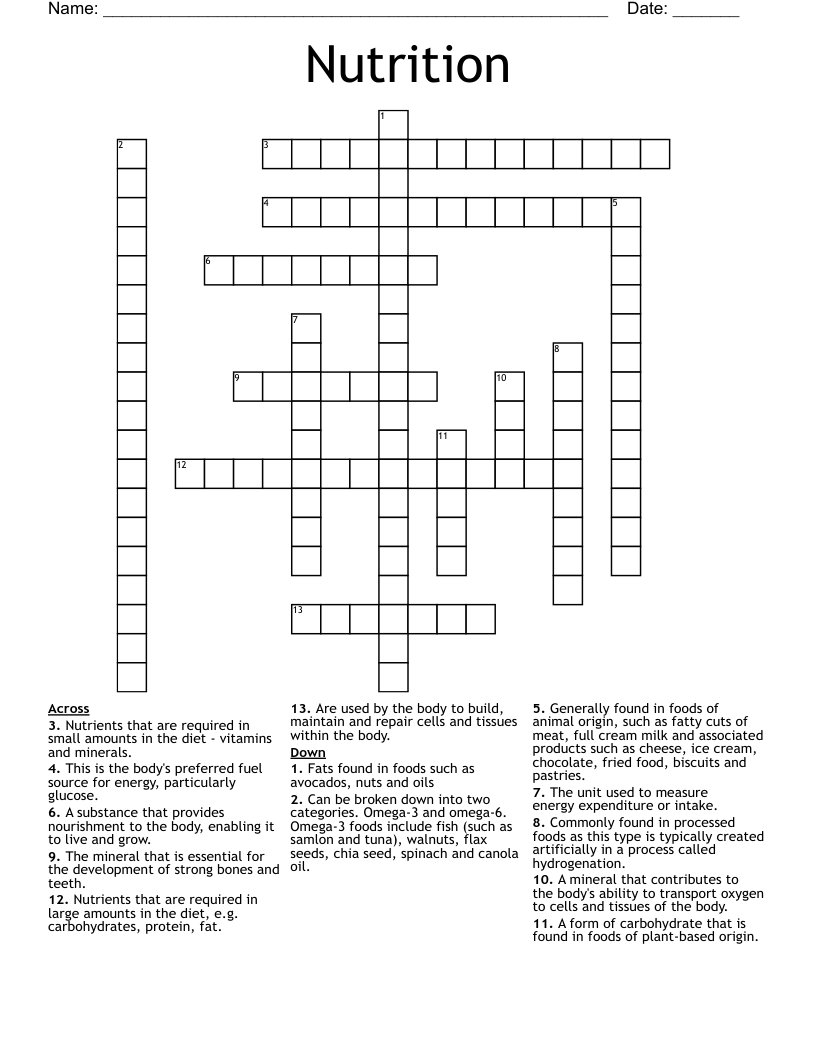 Nutrition Crossword