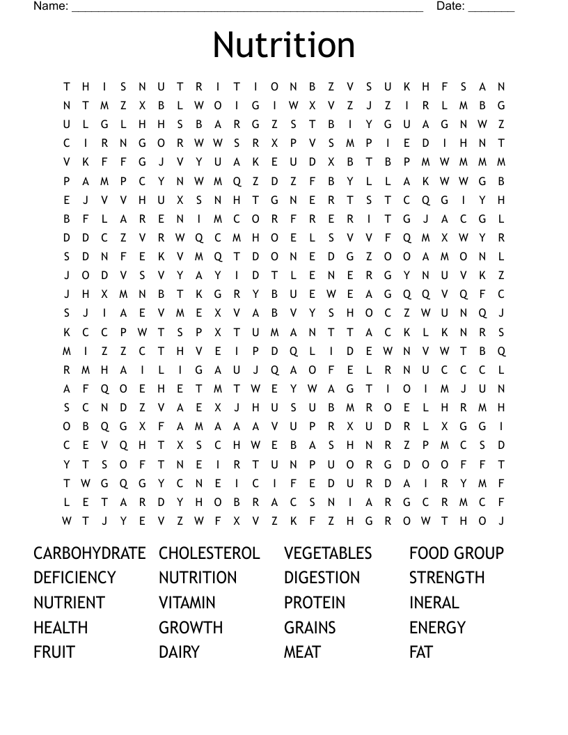 Nutrition Word Search
