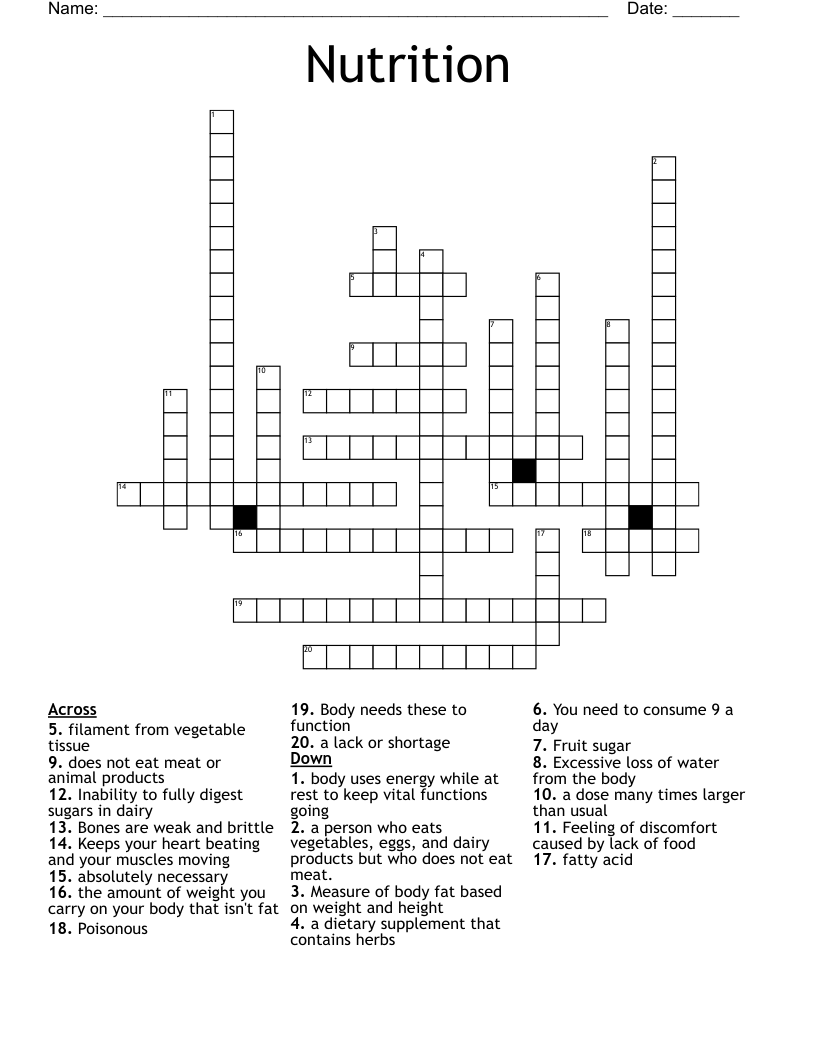 Nutrition Crossword