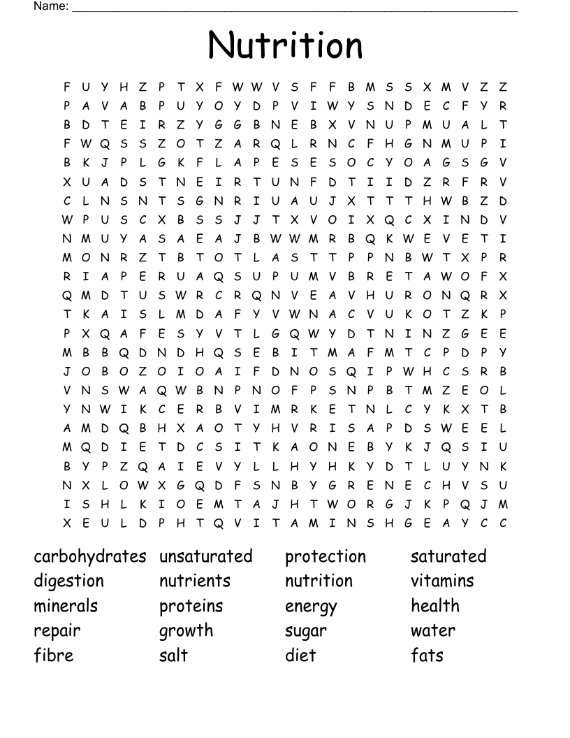 Nutrition Word Search
