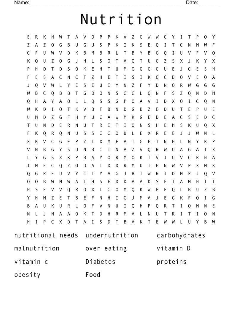Nutrition Word Search