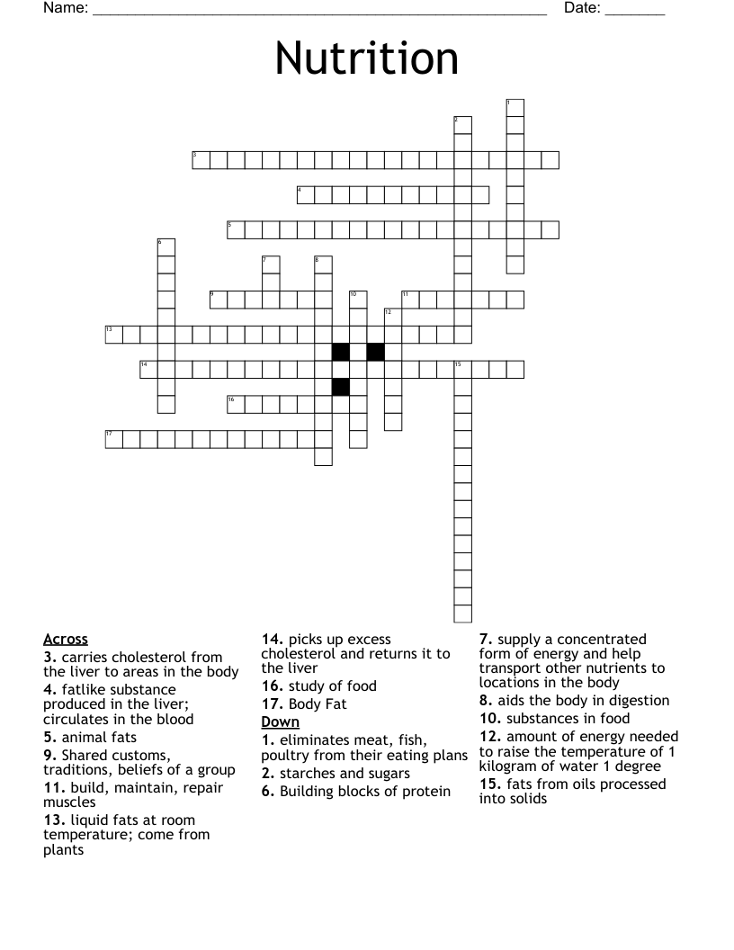 Nutrition Crossword