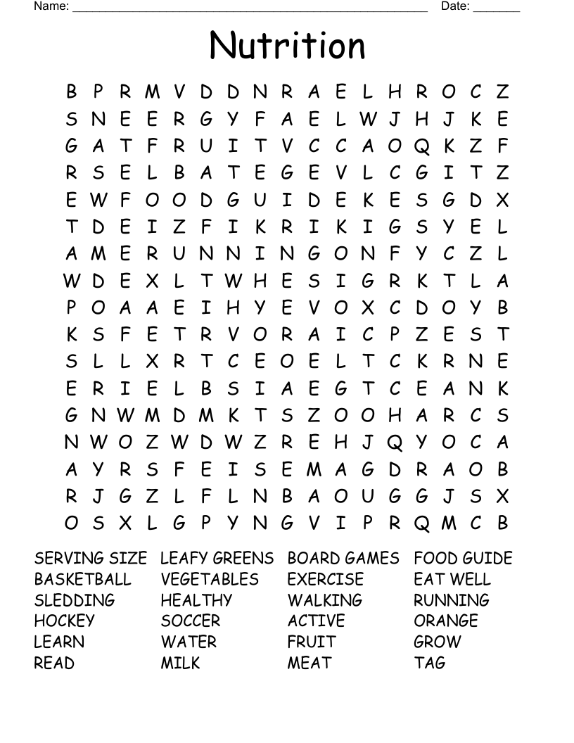 Nutrition Word Search