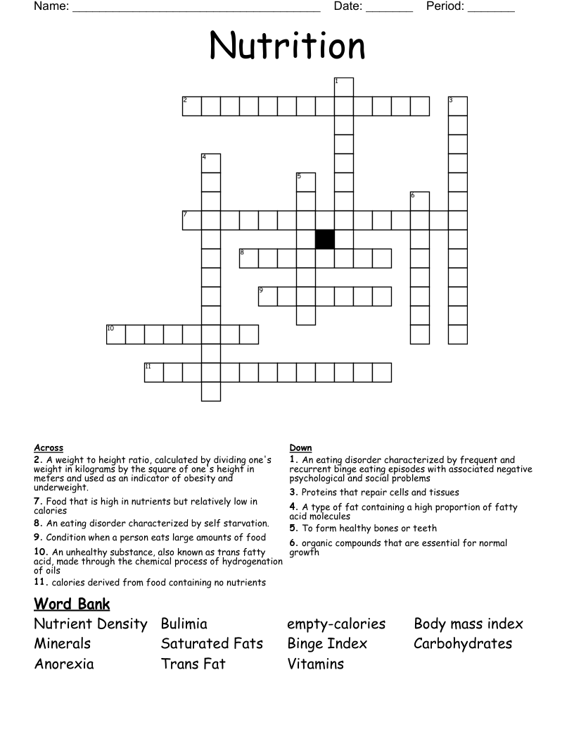 Nutrition Crossword