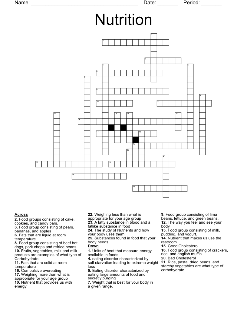 Nutrition Crossword