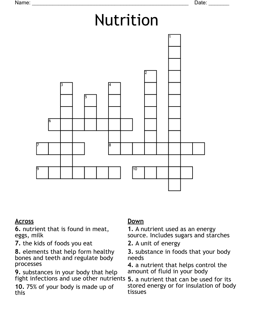 Nutrition Crossword
