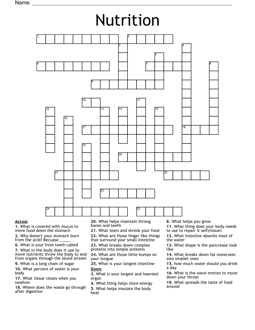 Nutrition Crossword