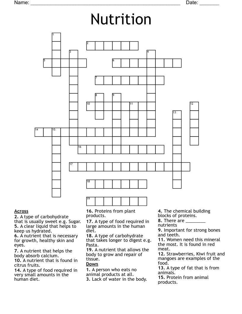 Nutrition Crossword