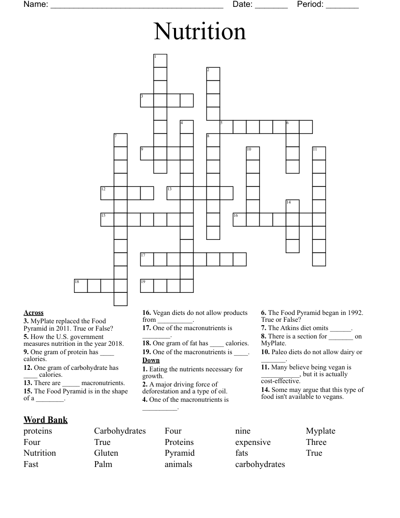 Nutrition Crossword