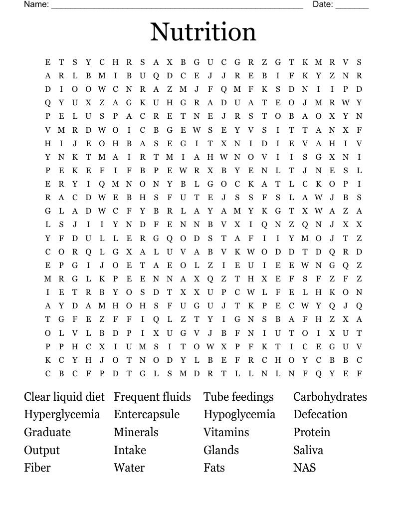Nutrition Word Search