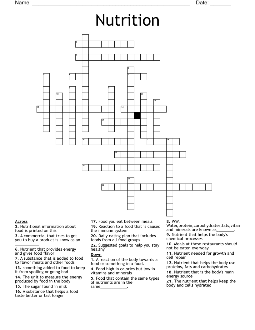 Nutrition Crossword
