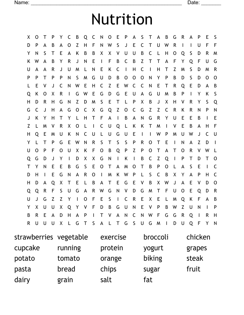 Nutrition Word Search