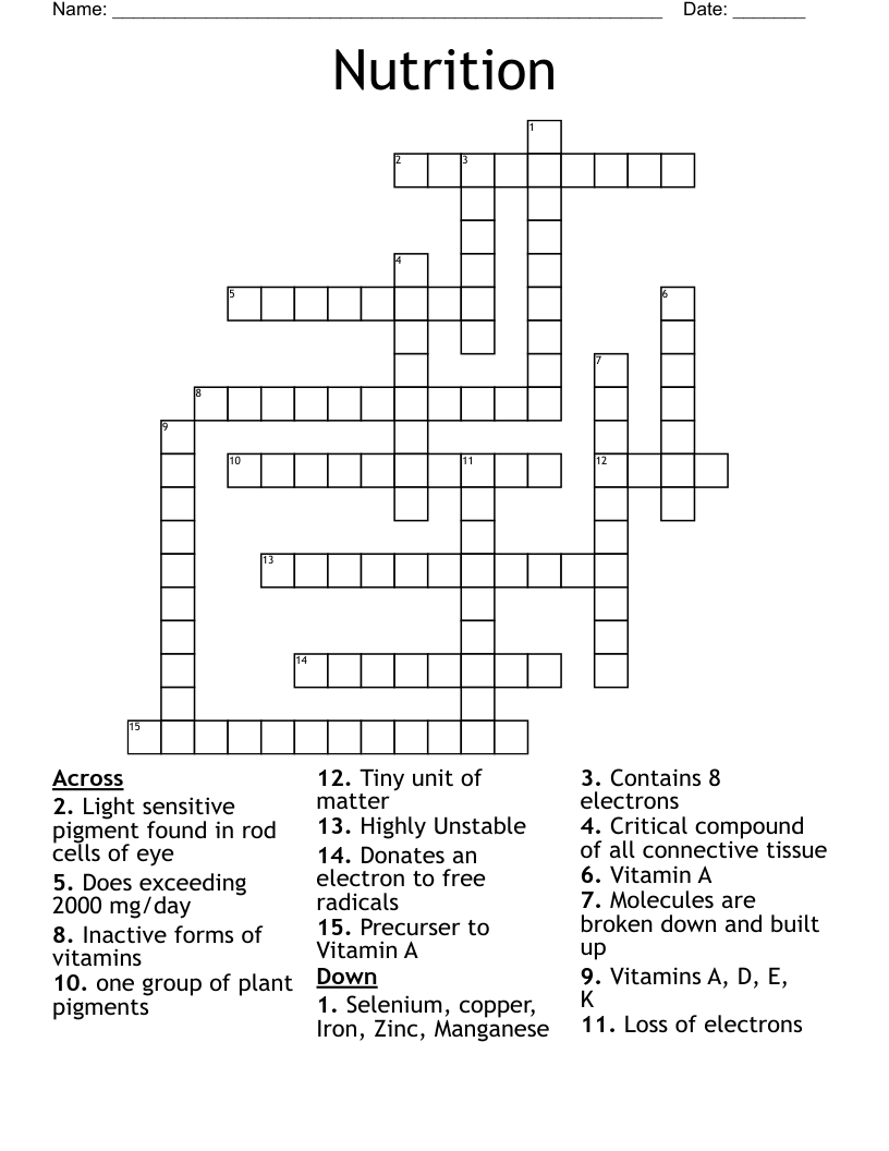 Nutrition Crossword