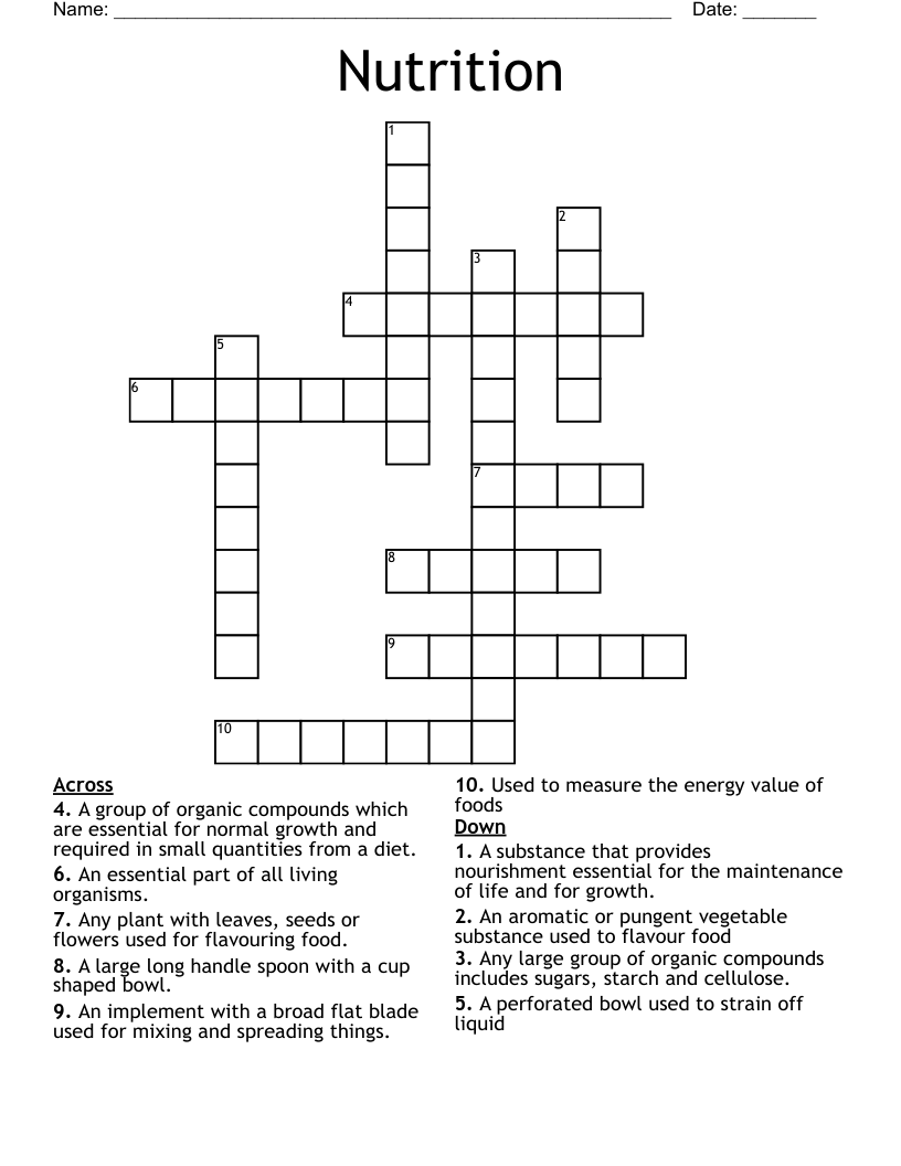 Nutrition Crossword