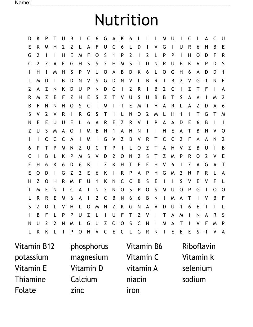 Nutrition Word Search