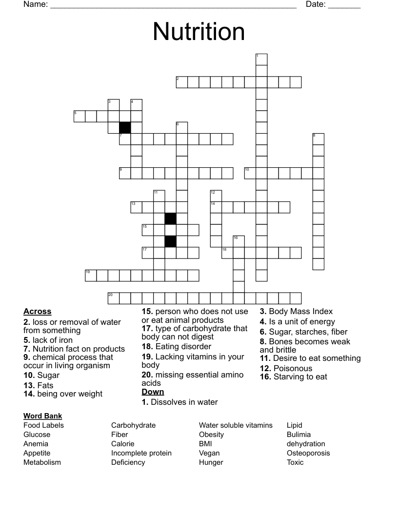 Nutrition Crossword