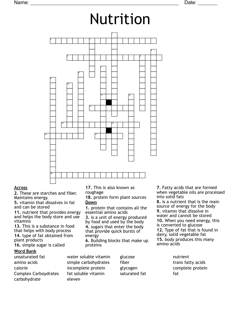 Nutrition Crossword