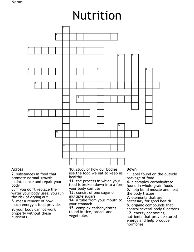 Nutrition Crossword