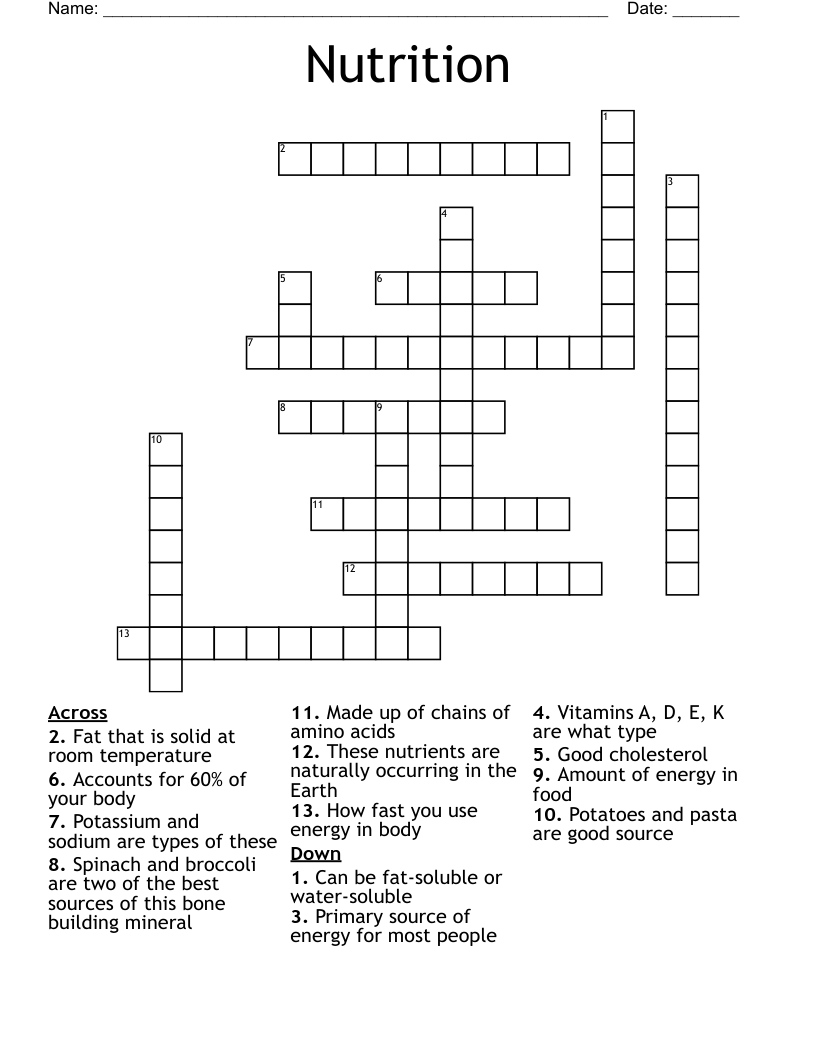 Nutrition Crossword