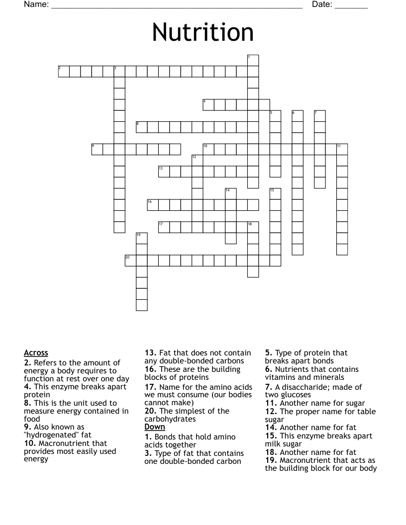 Nutrition Crossword