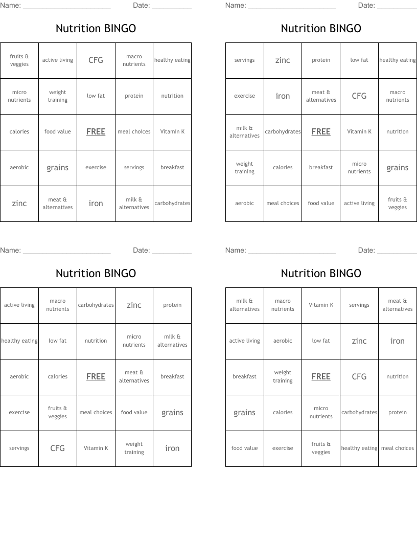Nutrition BINGO